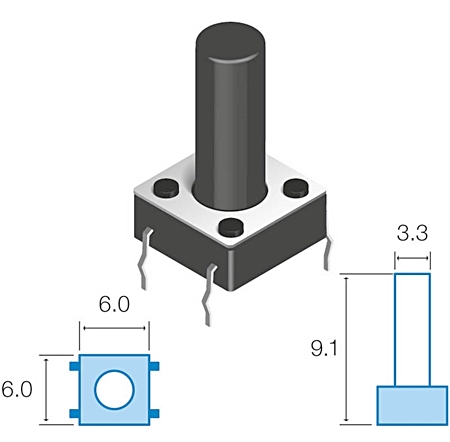 Pulsador DC 9,5mm - 12V - 50mA