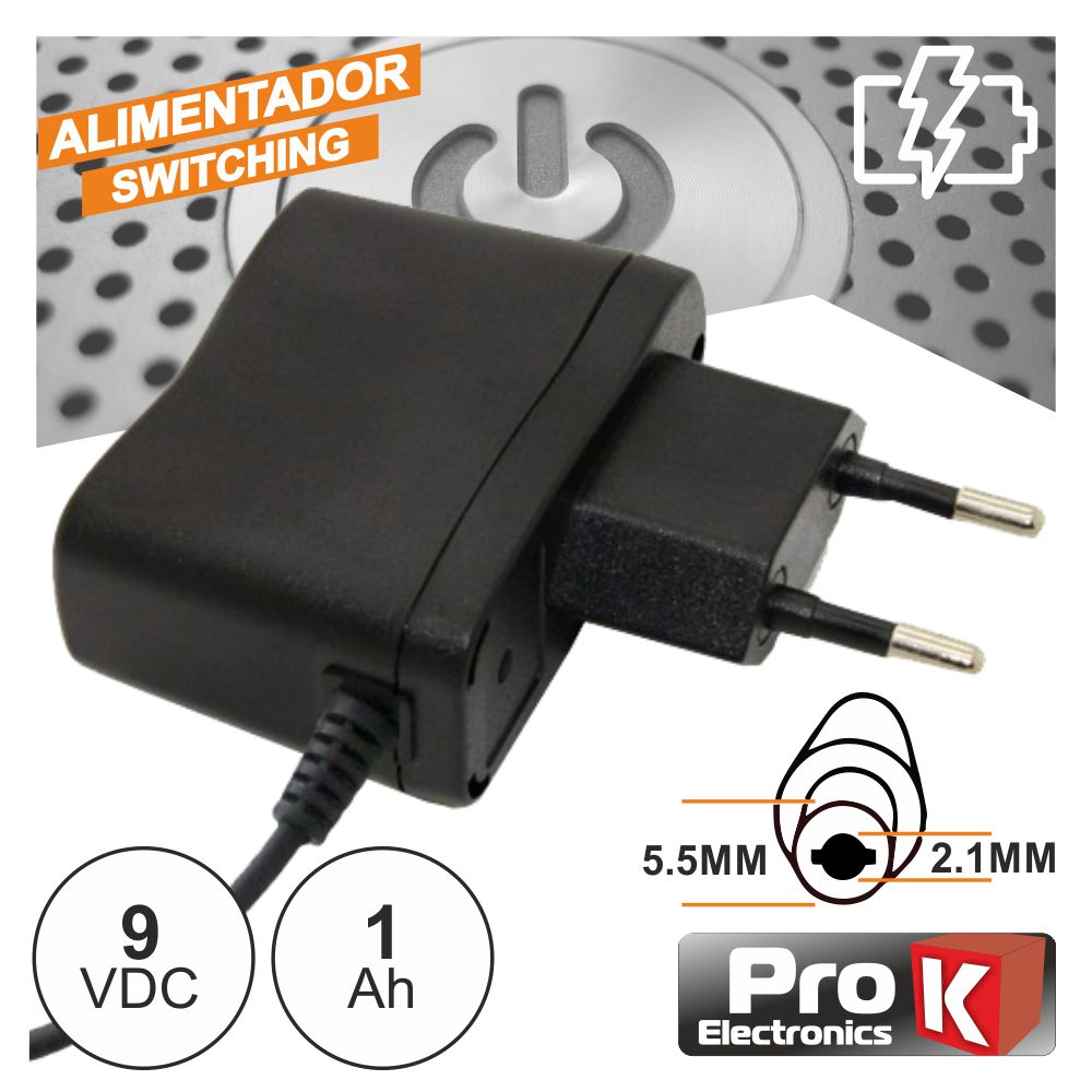 Alimentador AC230V/DC9V 1A 9W - Ficha  5,5x2,1mm