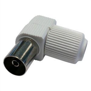 Ficha TV Coaxial Fêmea Branca Curva 90º – Qualidade Superior