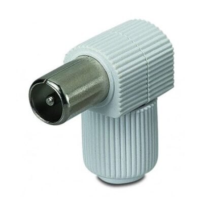 Ficha TV Coaxial Macho Branca Curva 90º – Qualidade Superior