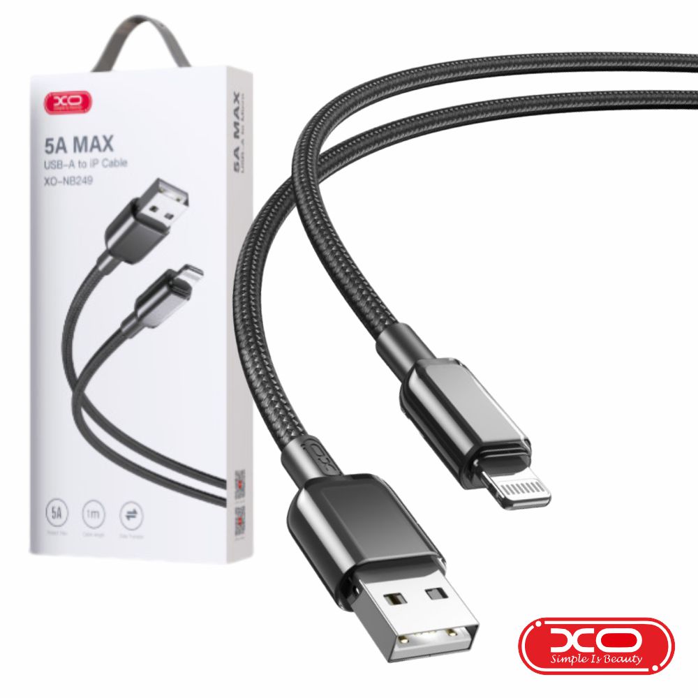 Cabo USB-A Macho / Lightning Macho  5A 1M Preto