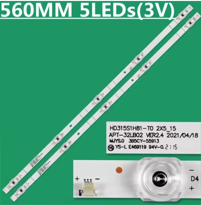 Kit 2 Barras LED 5 led´s HD315S1H81-T0 2X5_15 /  APT-32LB02 VER2.4 / JL.D32051330-003 -  3V 560mm


