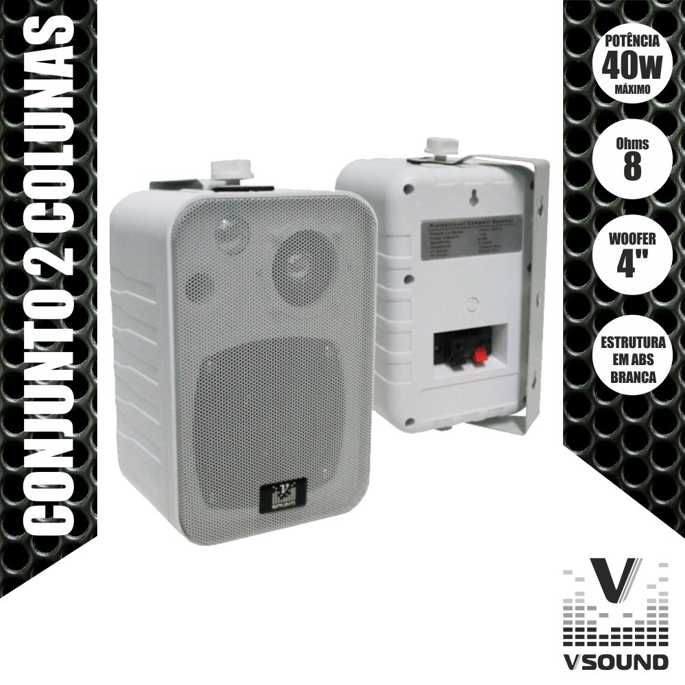 COLUNAS  2V 40W 8R em  ABS BRANCAS VSOUND