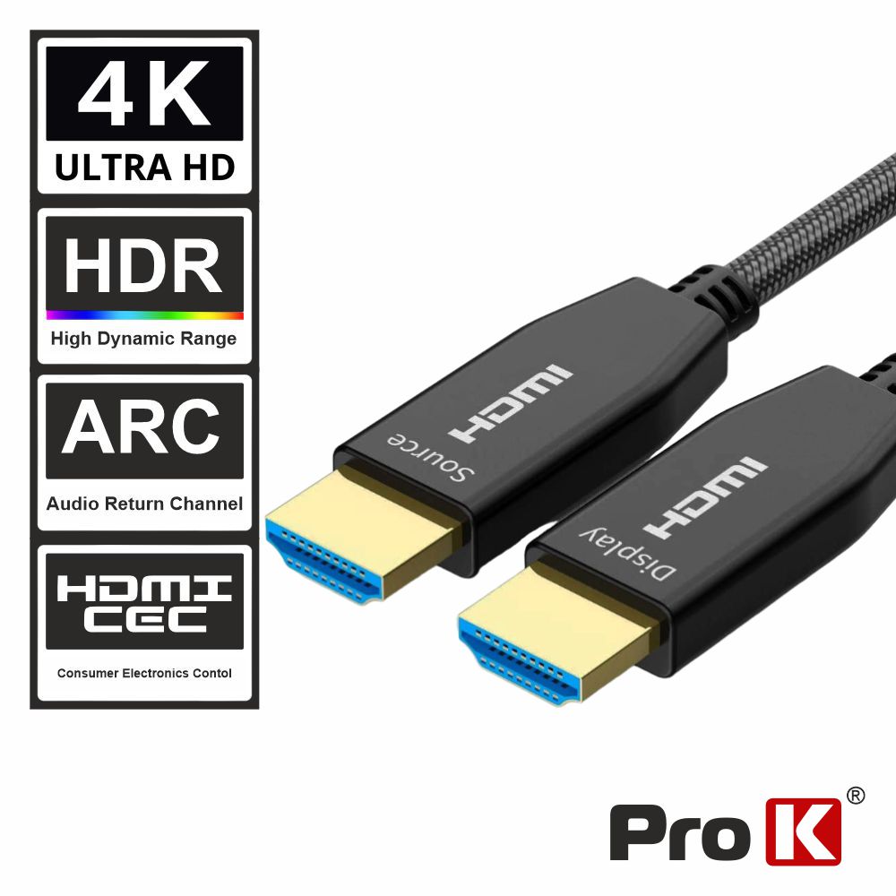 Cabo HDMI Fibra Ótica Macho / Macho  30mt 2.0 4K ProK