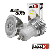 LÂMPADA 3W 3 LEDS SMD 1W GU10 BRANCO FRIO 220V PROK

