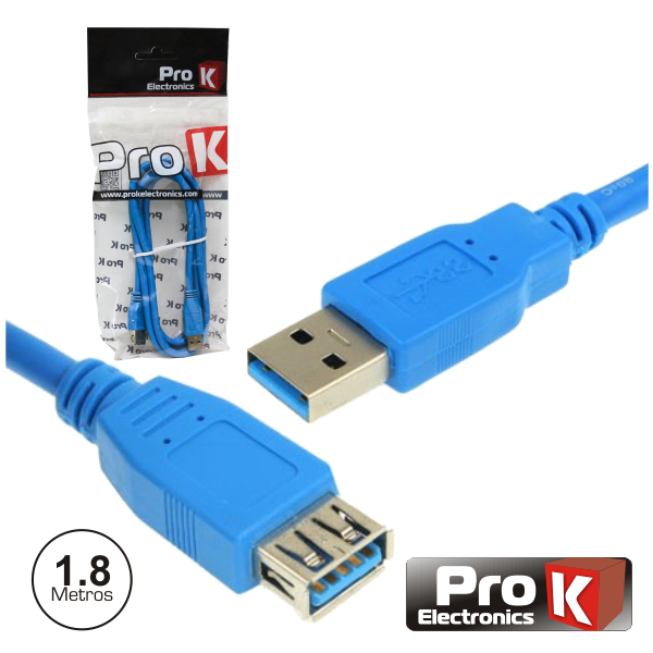 Cabo USB-A 3.0 Macho / USB-A Femea 1.8m PROK